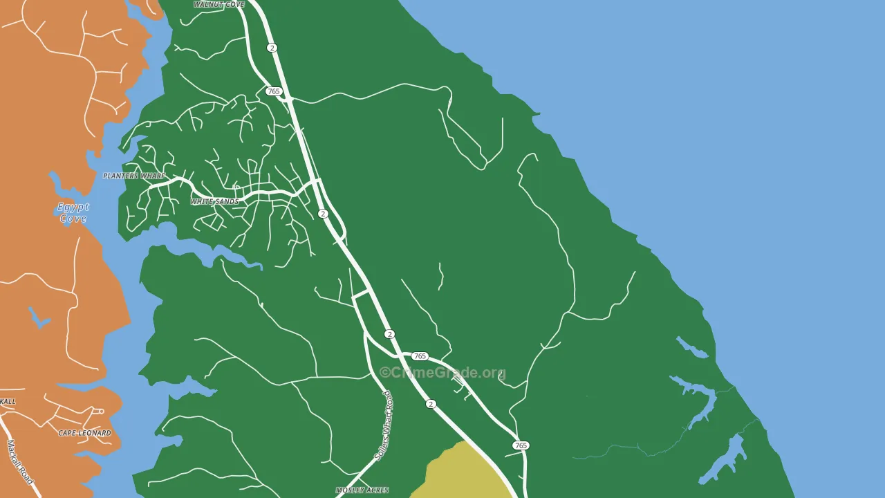 White Sands, MD Map of Robbery Rates