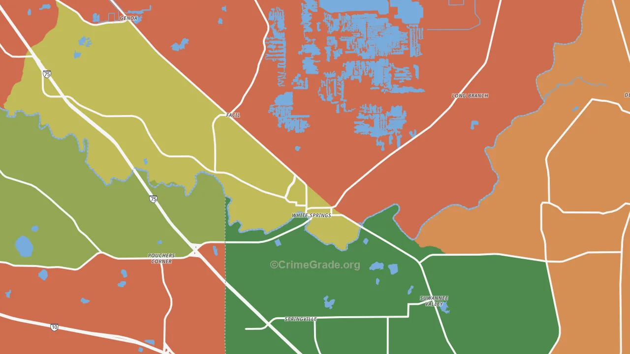 White Springs, FL Map of Robbery Rates