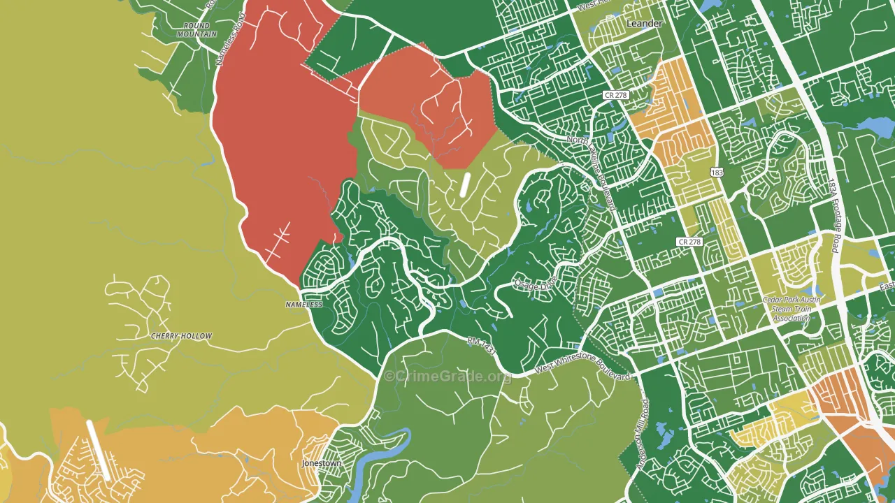 White Stone, TX Map of Robbery Rates