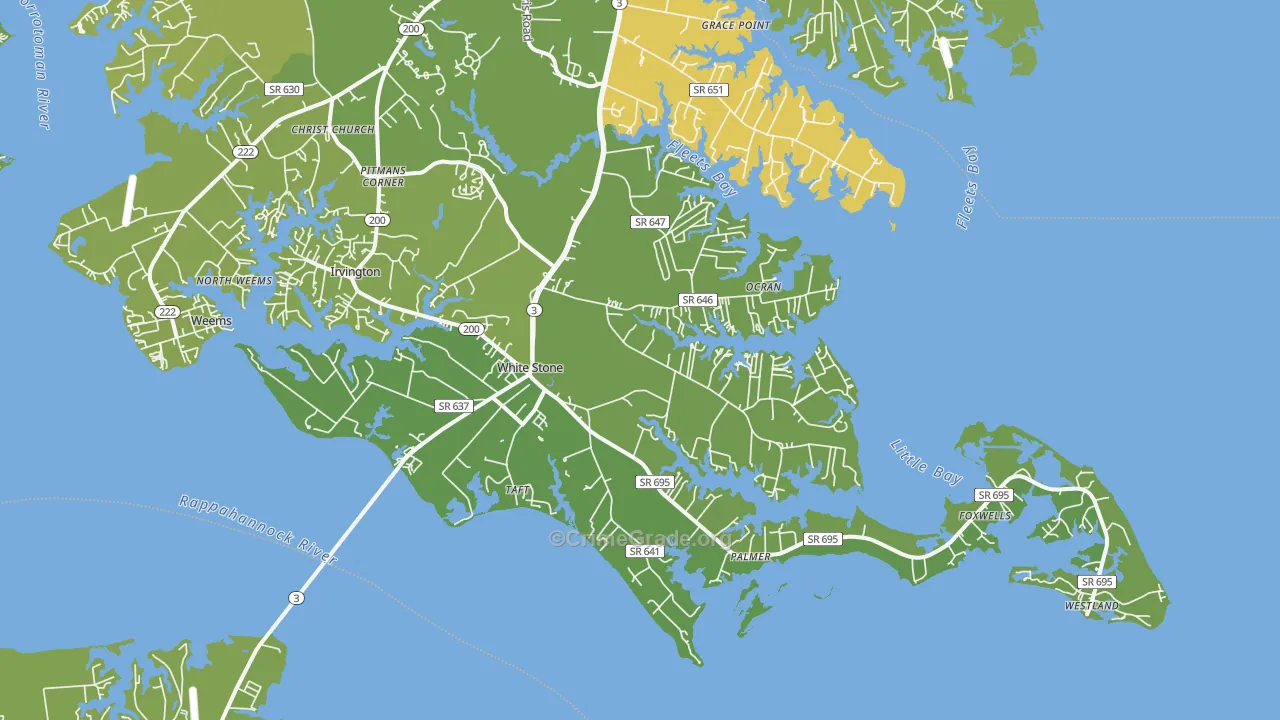 White Stone, VA Map of Robbery Rates