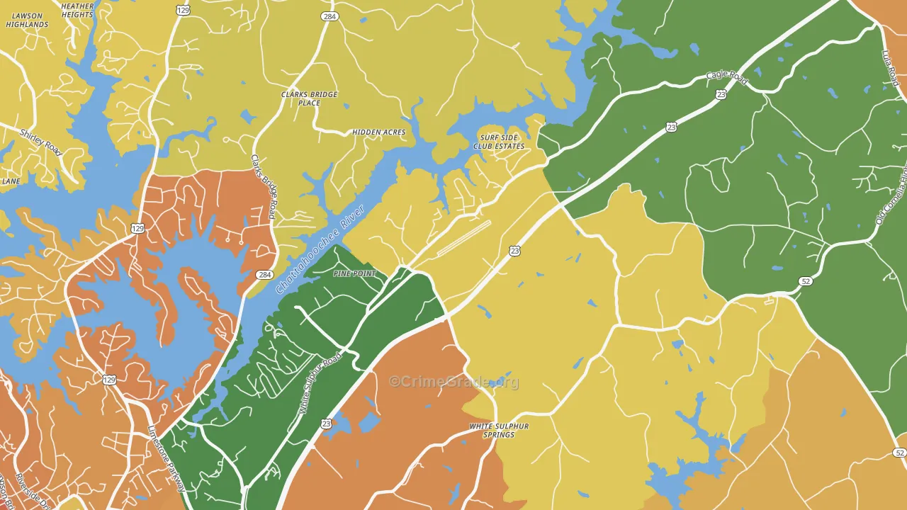 White Sulphur, GA Map of Robbery Rates