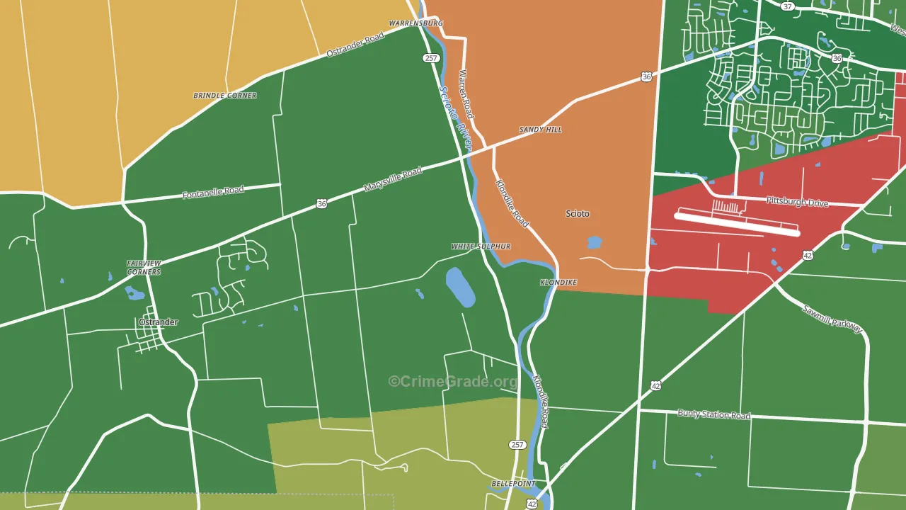 White Sulphur, OH Map of Robbery Rates