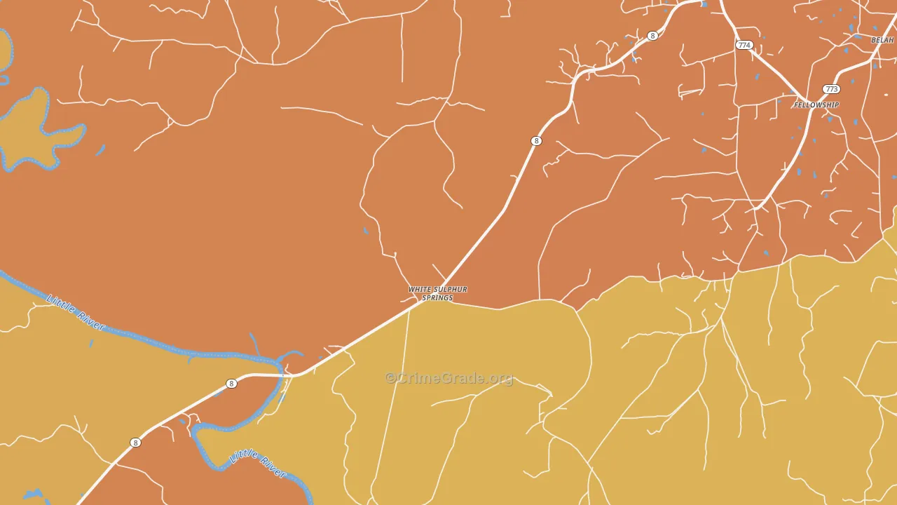 White Sulphur Springs, LA Map of Robbery Rates