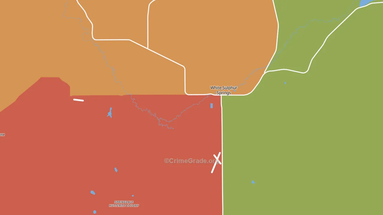 White Sulphur Springs, MT Map of Robbery Rates