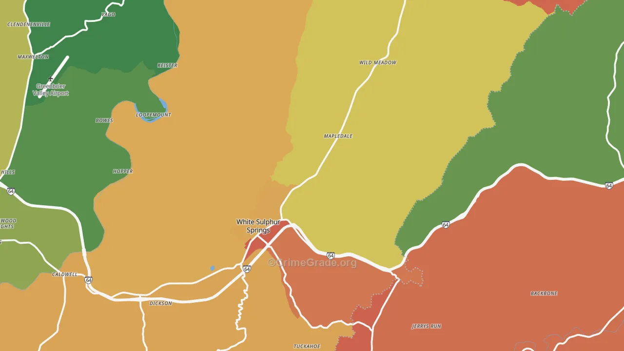 White Sulphur Springs, WV Map of Robbery Rates