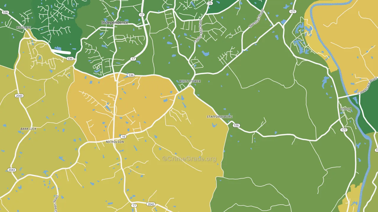 White Tower, KY Map of Robbery Rates