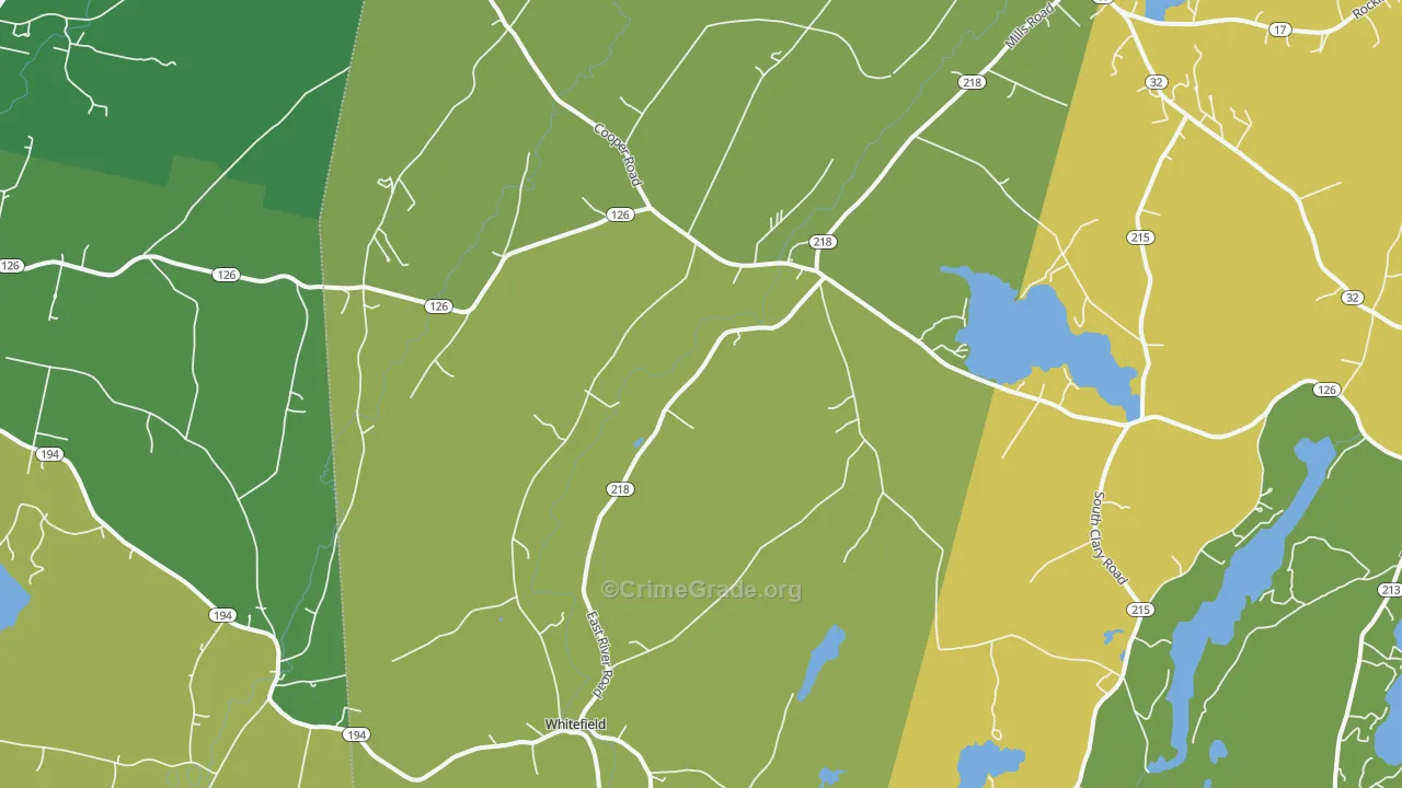 Whitefield, ME Map of Robbery Rates