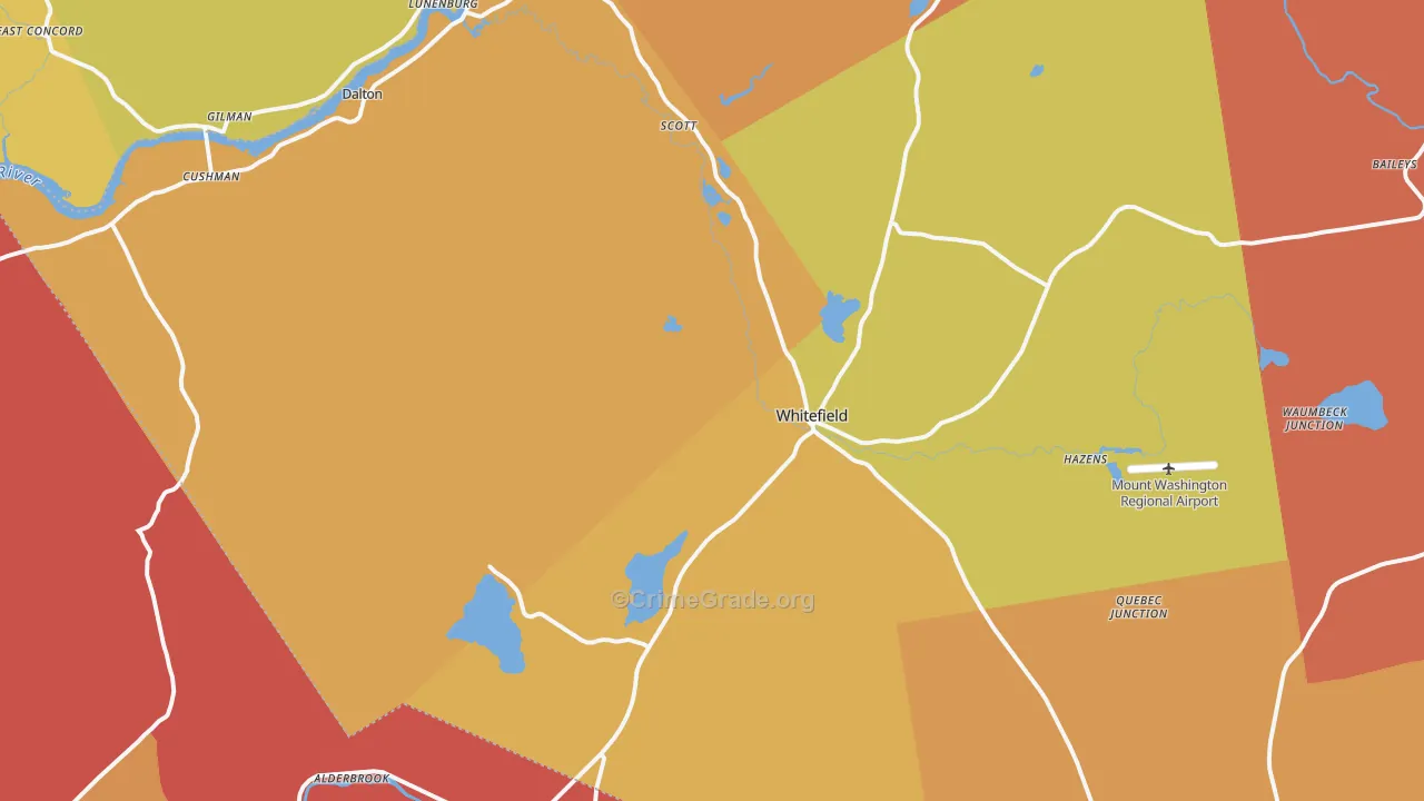 Whitefield, NH Map of Robbery Rates