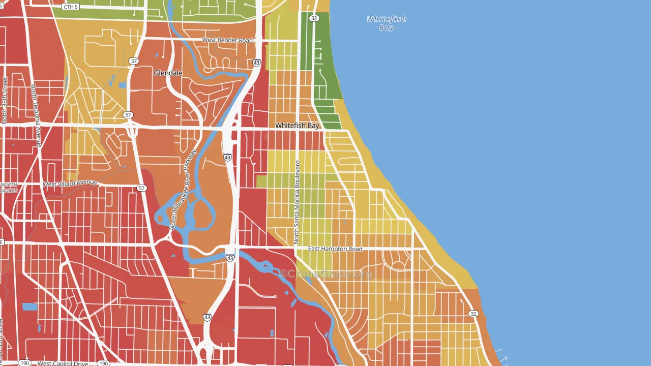 Whitefish Bay, WI Map of Robbery Rates