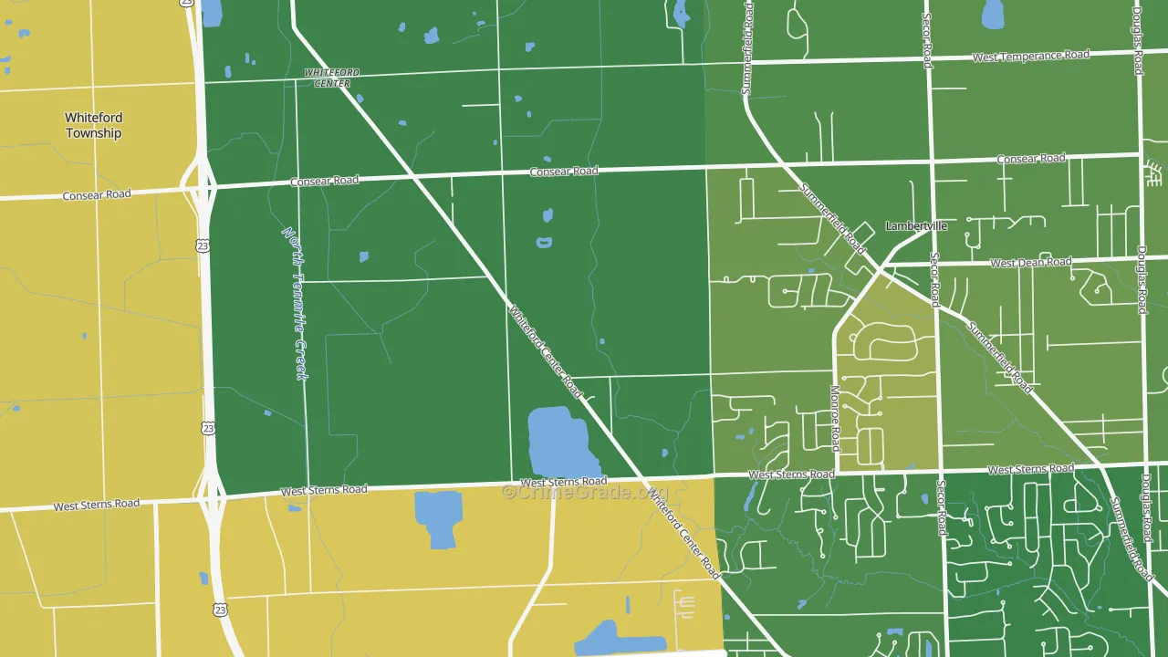 Whiteford Center, MI Map of Robbery Rates