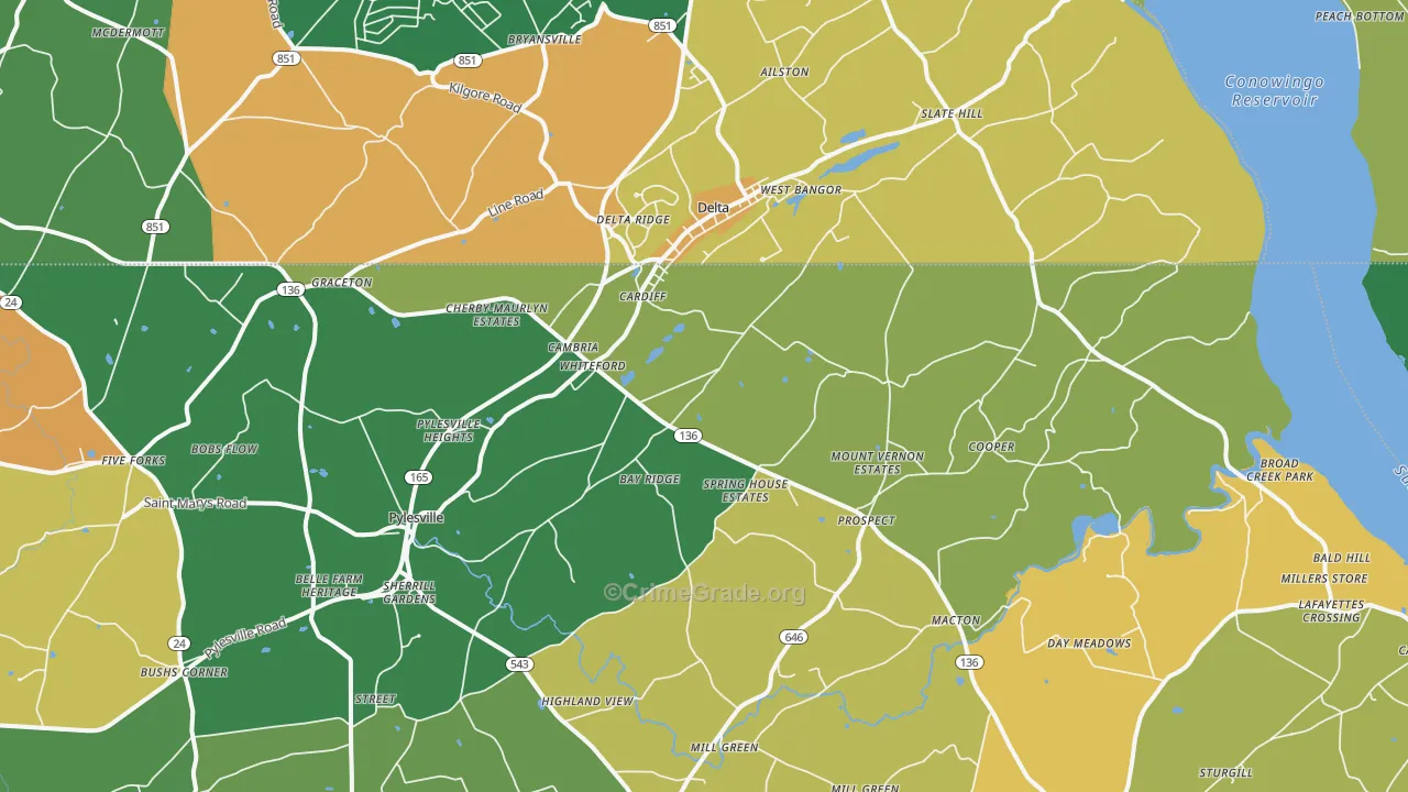Whiteford, MD Map of Robbery Rates