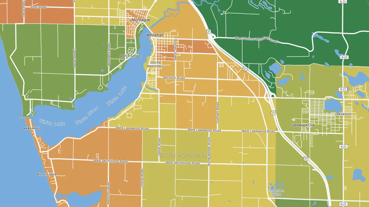 Whitehall, MI Map of Robbery Rates