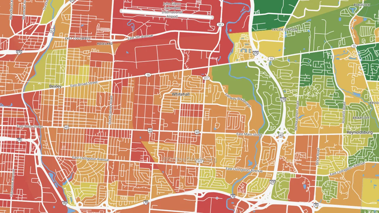 Whitehall, OH Map of Robbery Rates