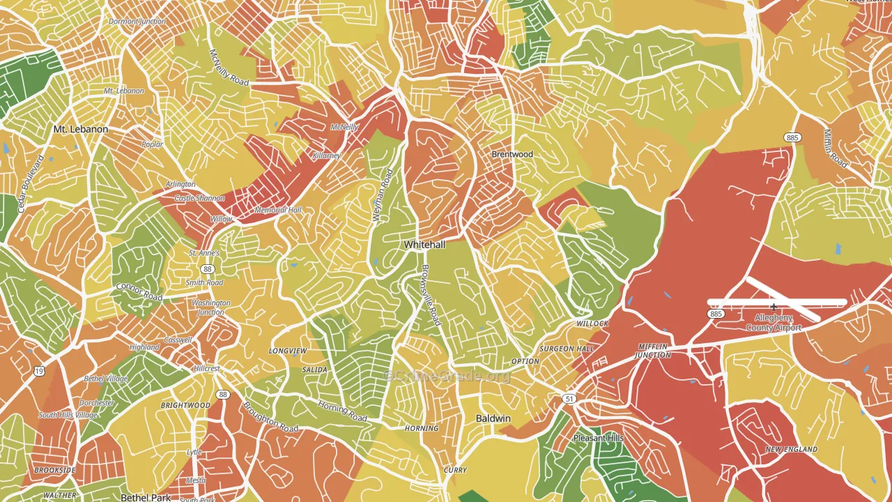 whitehall, Pittsburgh, PA Map of Robbery Rates