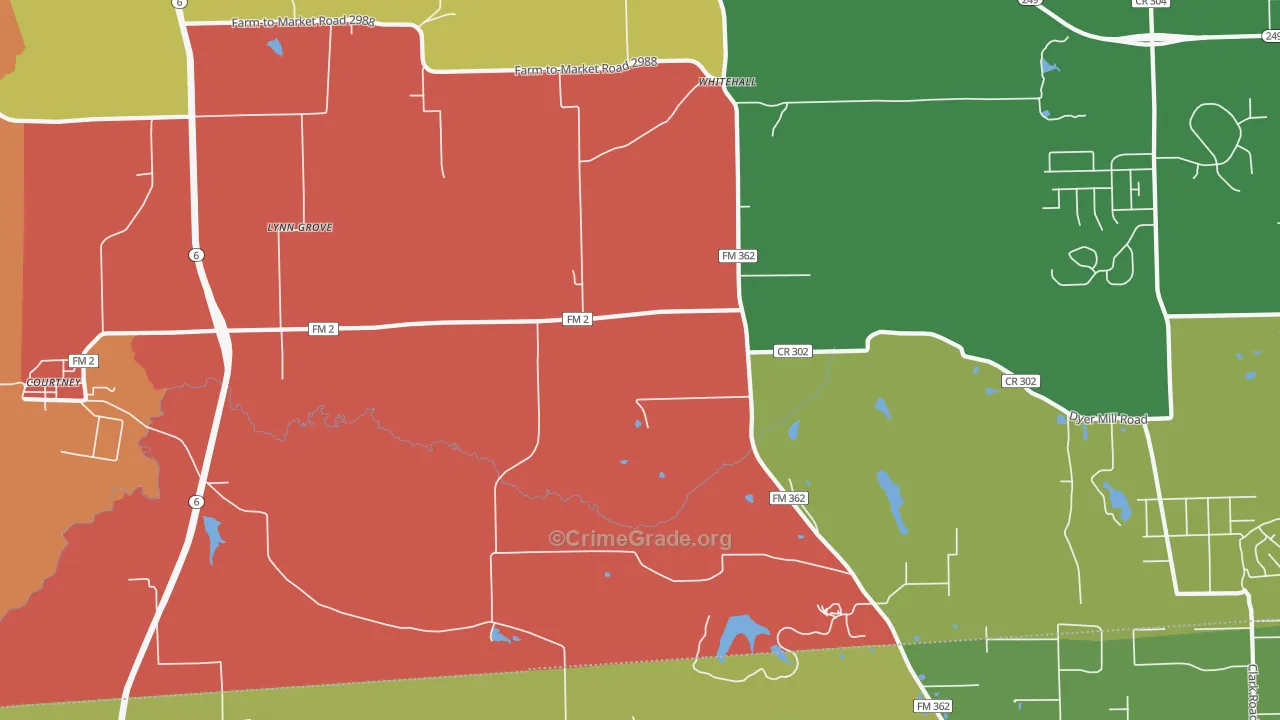 Whitehall, TX Map of Robbery Rates