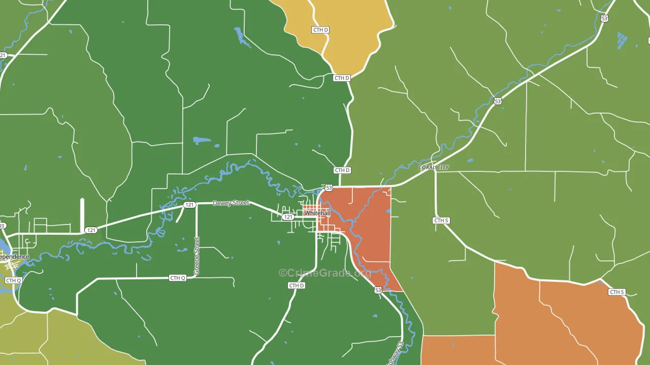 Whitehall, WI Map of Robbery Rates