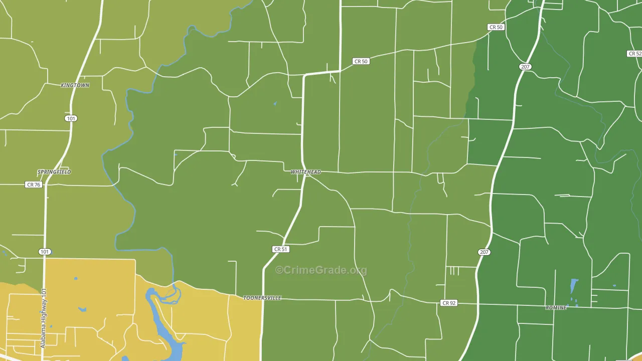 Whitehead, AL Map of Robbery Rates