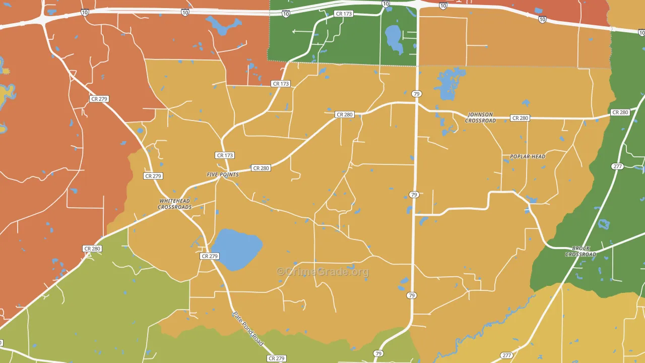 Whitehead Crossroads, FL Map of Robbery Rates