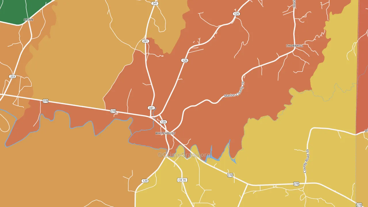 Whitehouse, AL Map of Robbery Rates