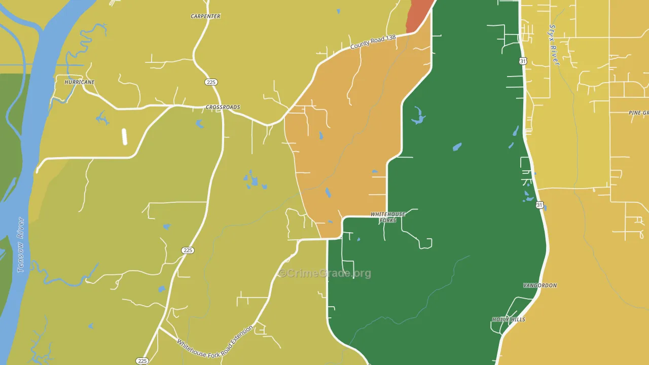 Whitehouse Forks, AL Map of Robbery Rates
