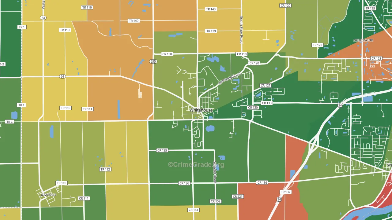 Whitehouse, OH Map of Robbery Rates