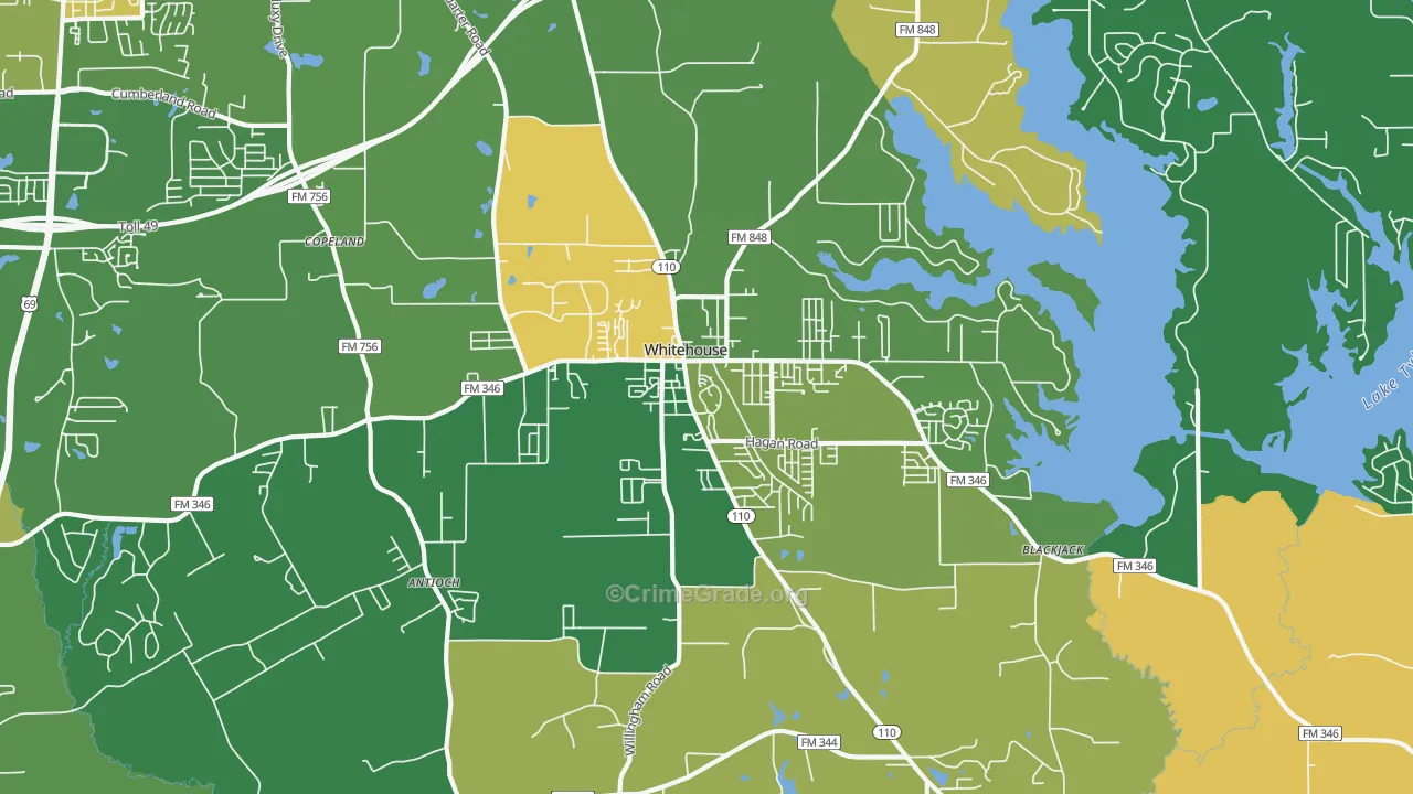 Whitehouse, TX Map of Robbery Rates