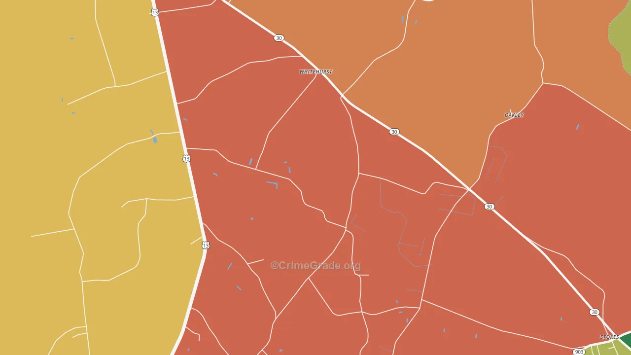 Whitehurst, NC Map of Robbery Rates