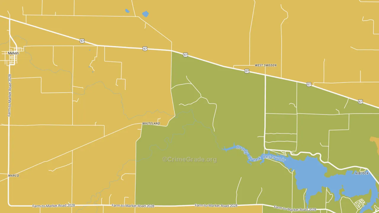 Whiteland, TX Map of Robbery Rates