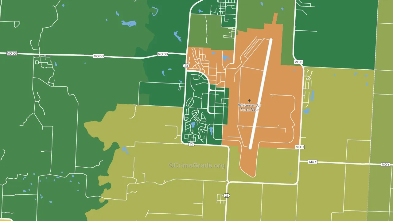Whiteman AFB, MO Map of Robbery Rates