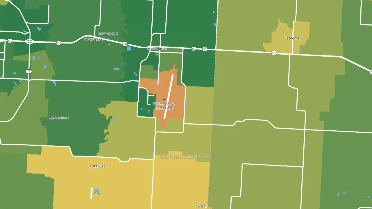 Whiteman Air Force Base, MO Map of Robbery Rates
