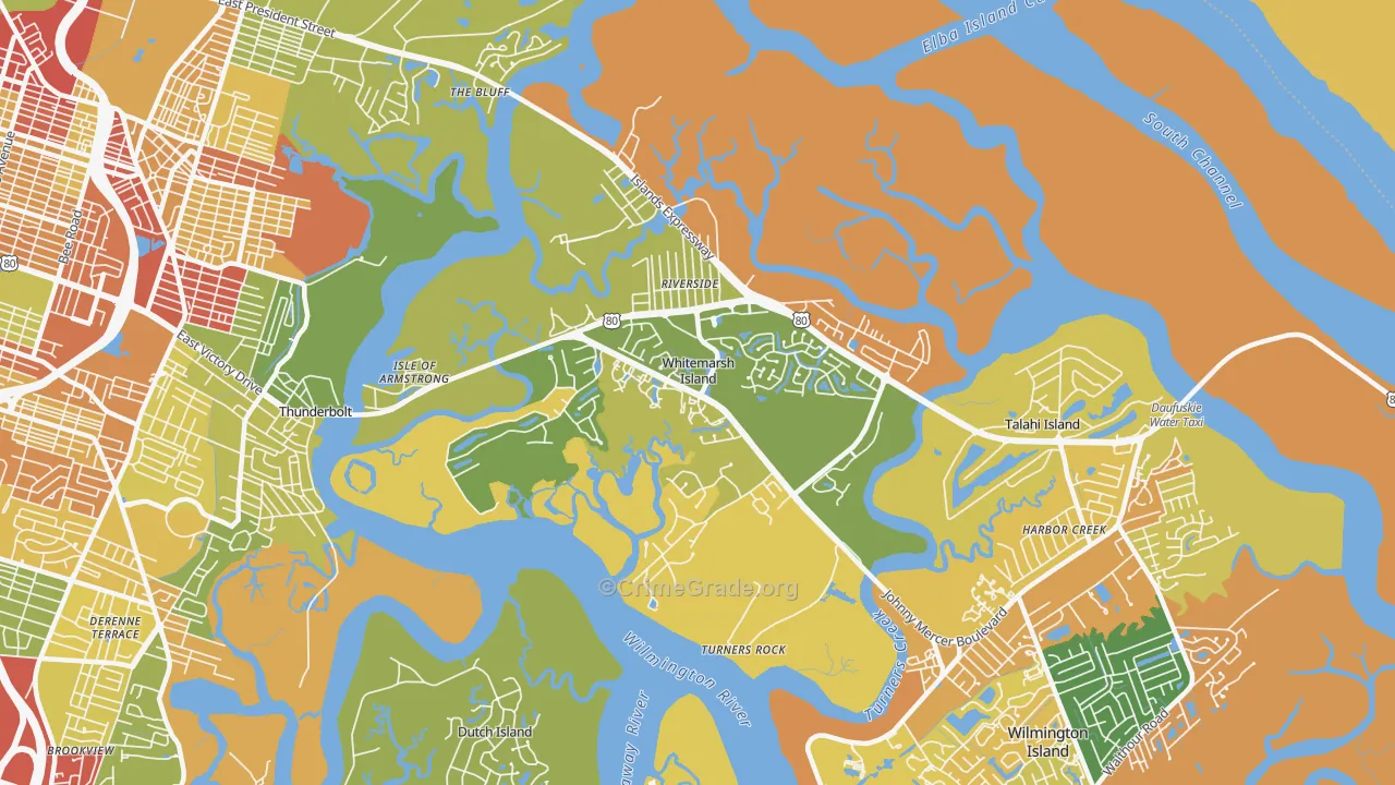 Whitemarsh Island, GA Map of Robbery Rates