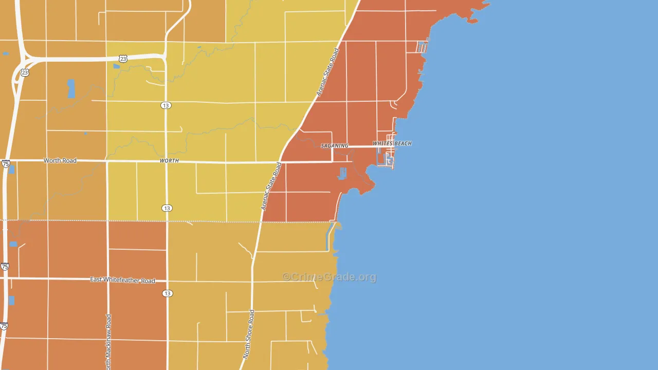 Whites Beach, MI Map of Robbery Rates