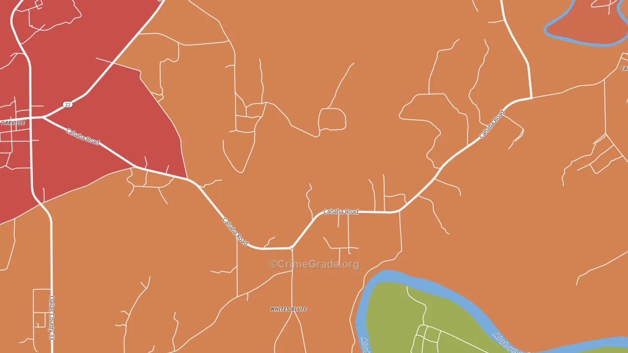 Whites Bluff, AL Map of Robbery Rates