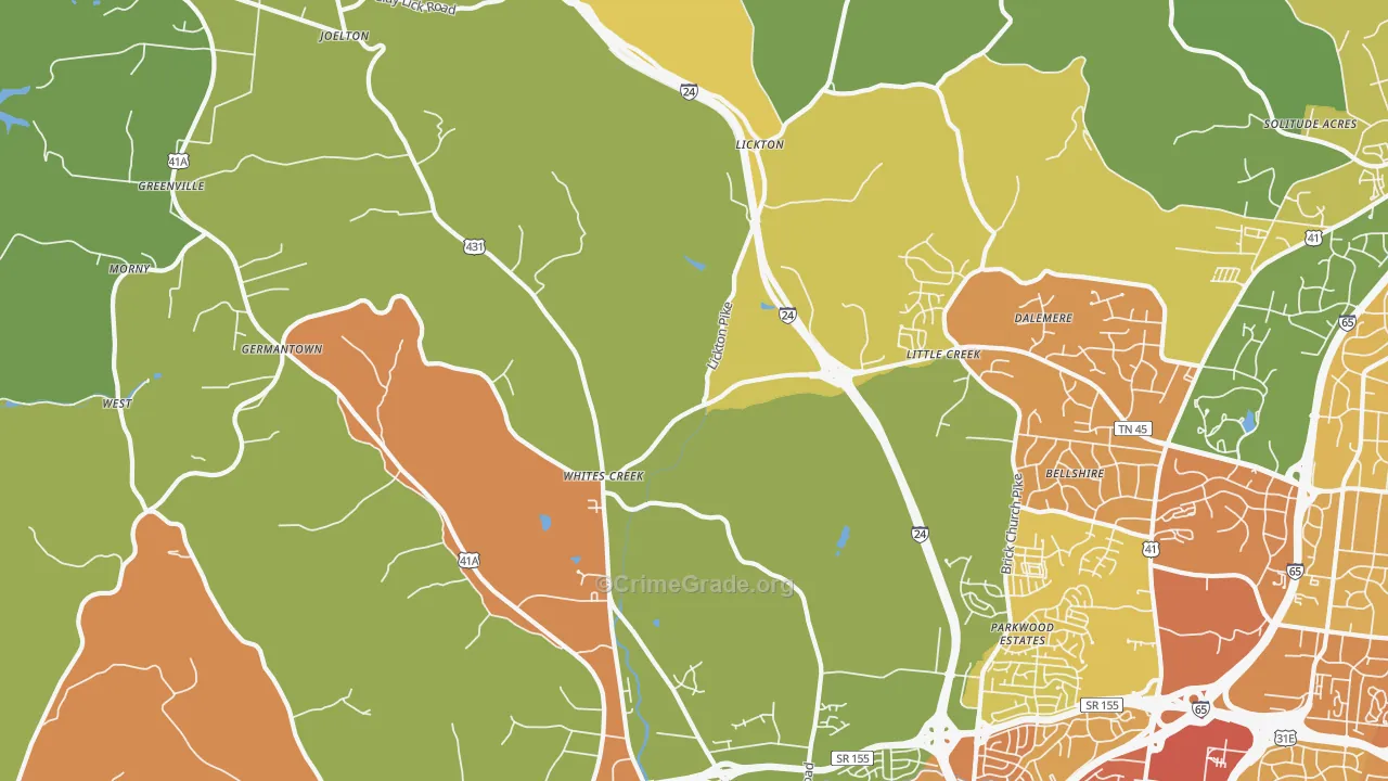 Whites Creek, TN Map of Robbery Rates