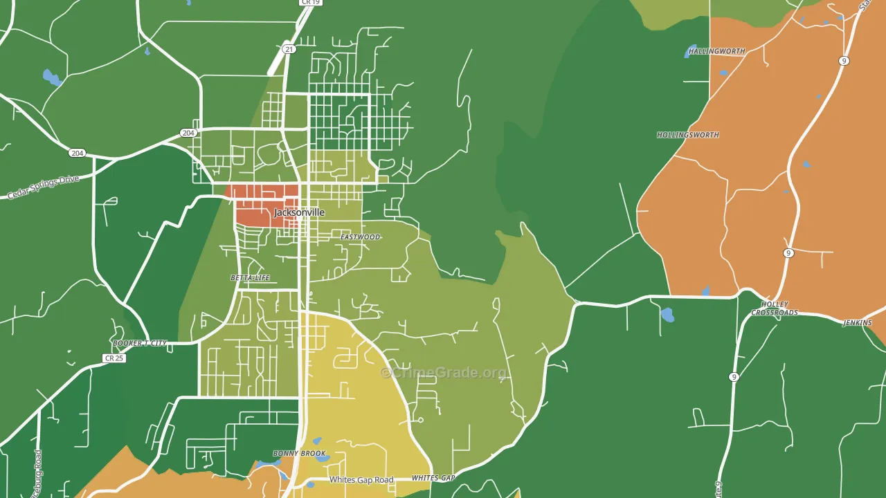 Whites Gap, AL Map of Robbery Rates