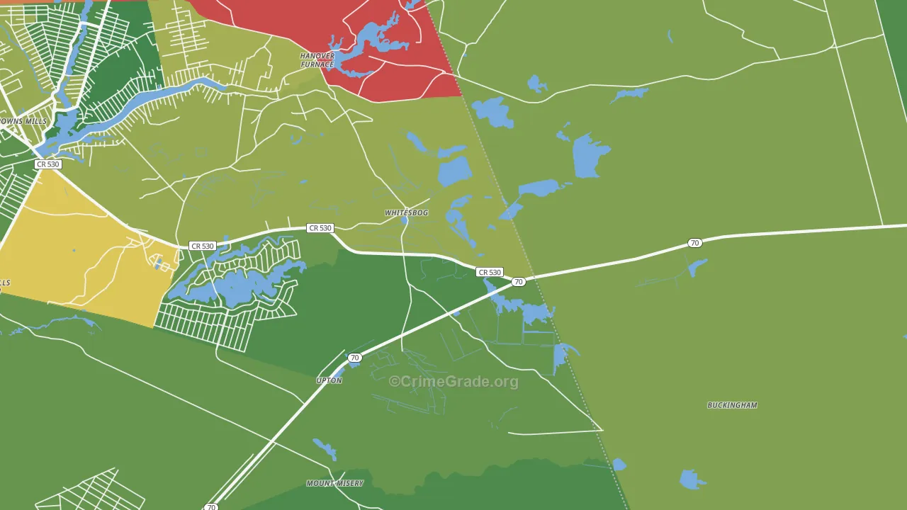 Whitesbog, NJ Map of Robbery Rates