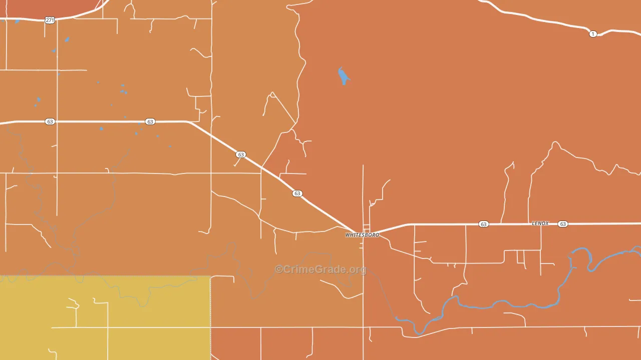 Whitesboro, OK Map of Robbery Rates