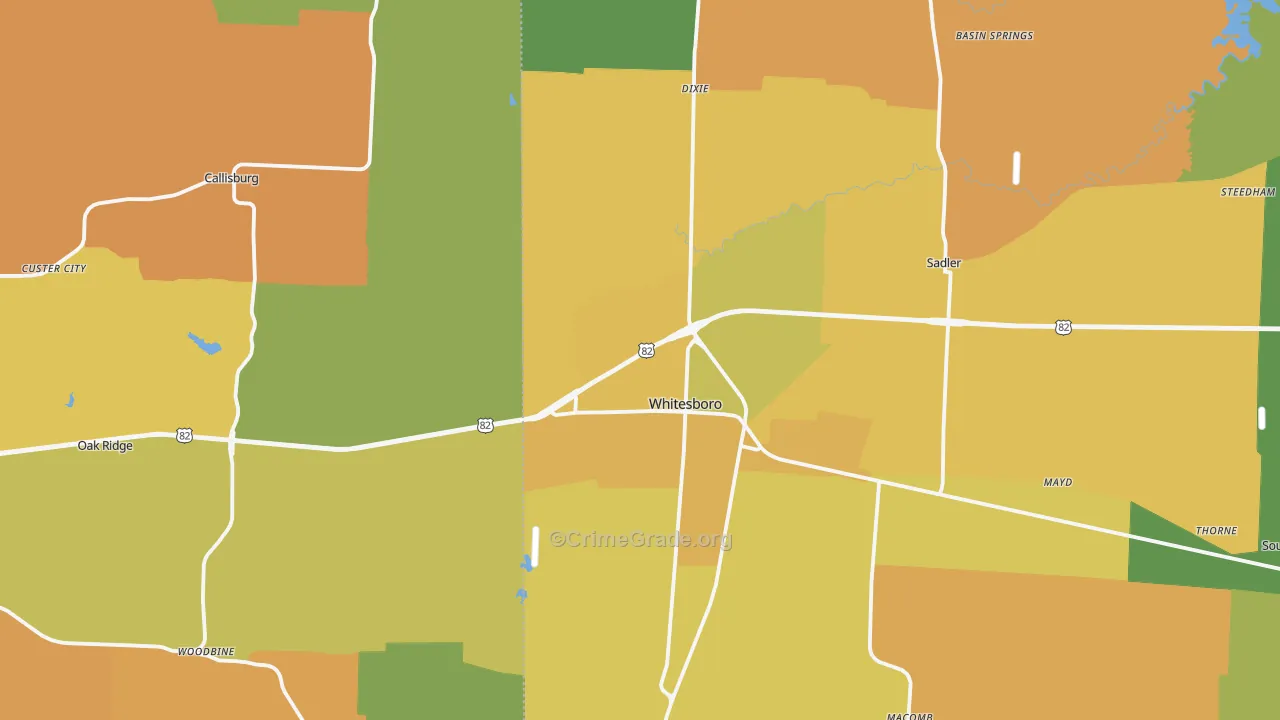 Whitesboro, TX Map of Robbery Rates
