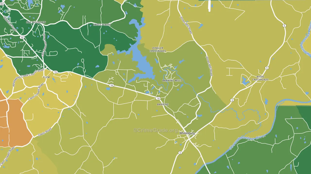 Whitesburg, GA Map of Robbery Rates