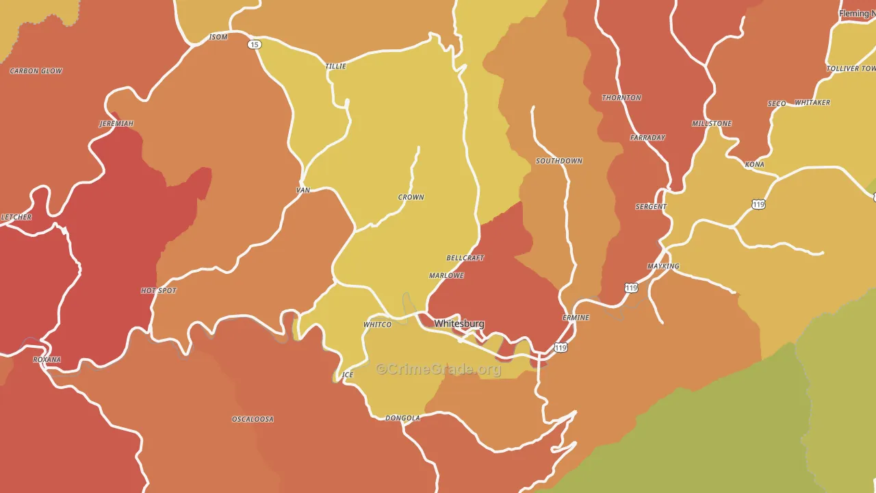 Whitesburg, KY Map of Robbery Rates