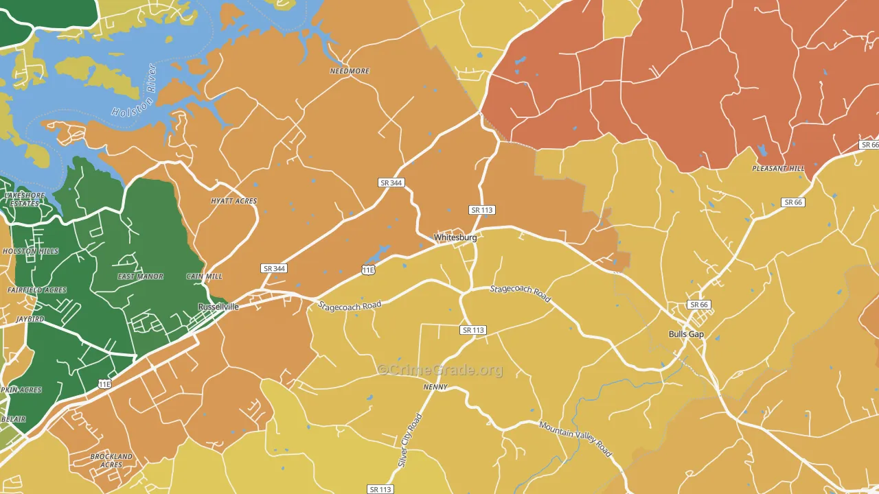 Whitesburg, TN Map of Robbery Rates