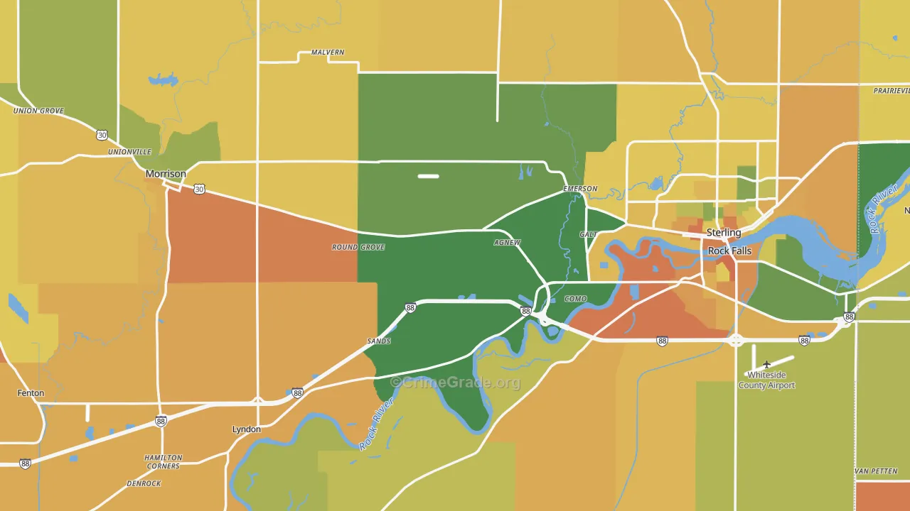 Whiteside County, IL Map of Robbery Rates