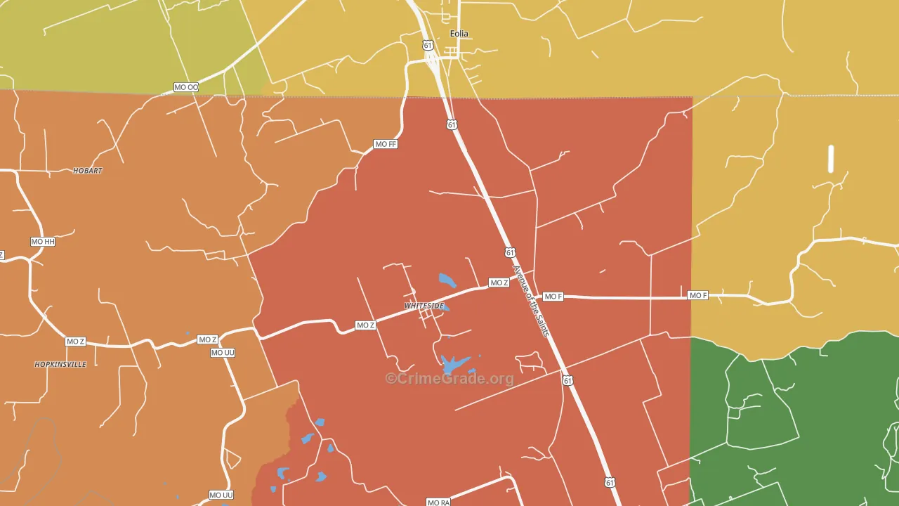 Whiteside, MO Map of Robbery Rates