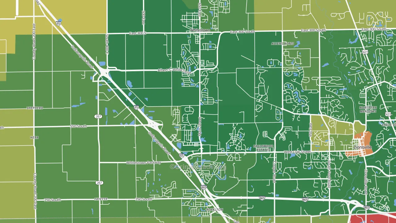 Whitestown, IN Map of Robbery Rates