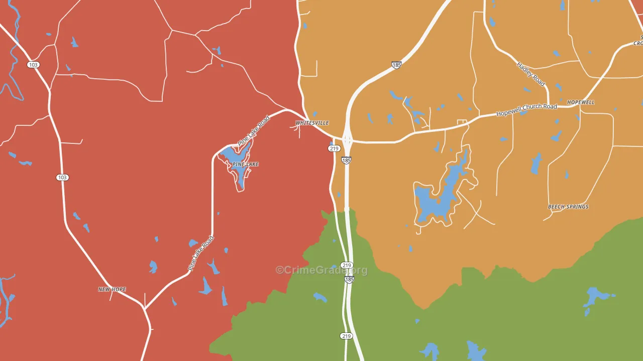 Whitesville, GA Map of Robbery Rates