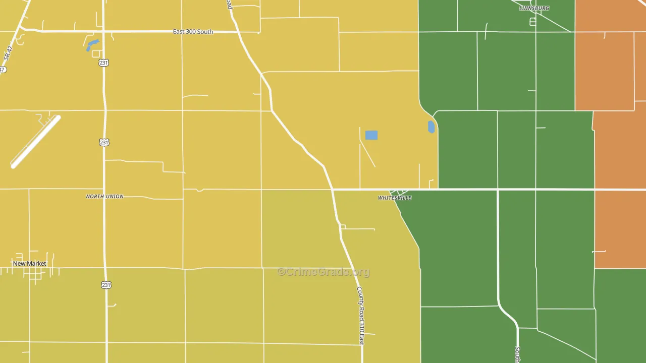 Whitesville, IN Map of Robbery Rates