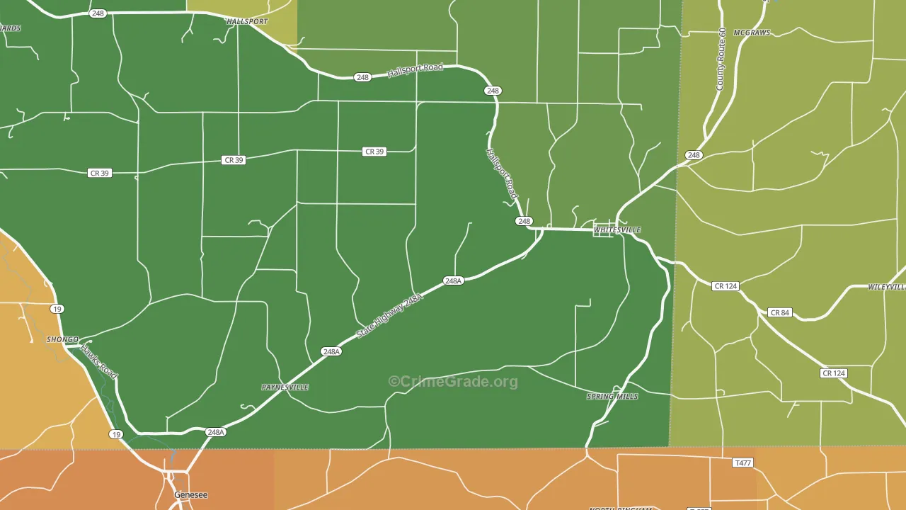 Whitesville, NY Map of Robbery Rates