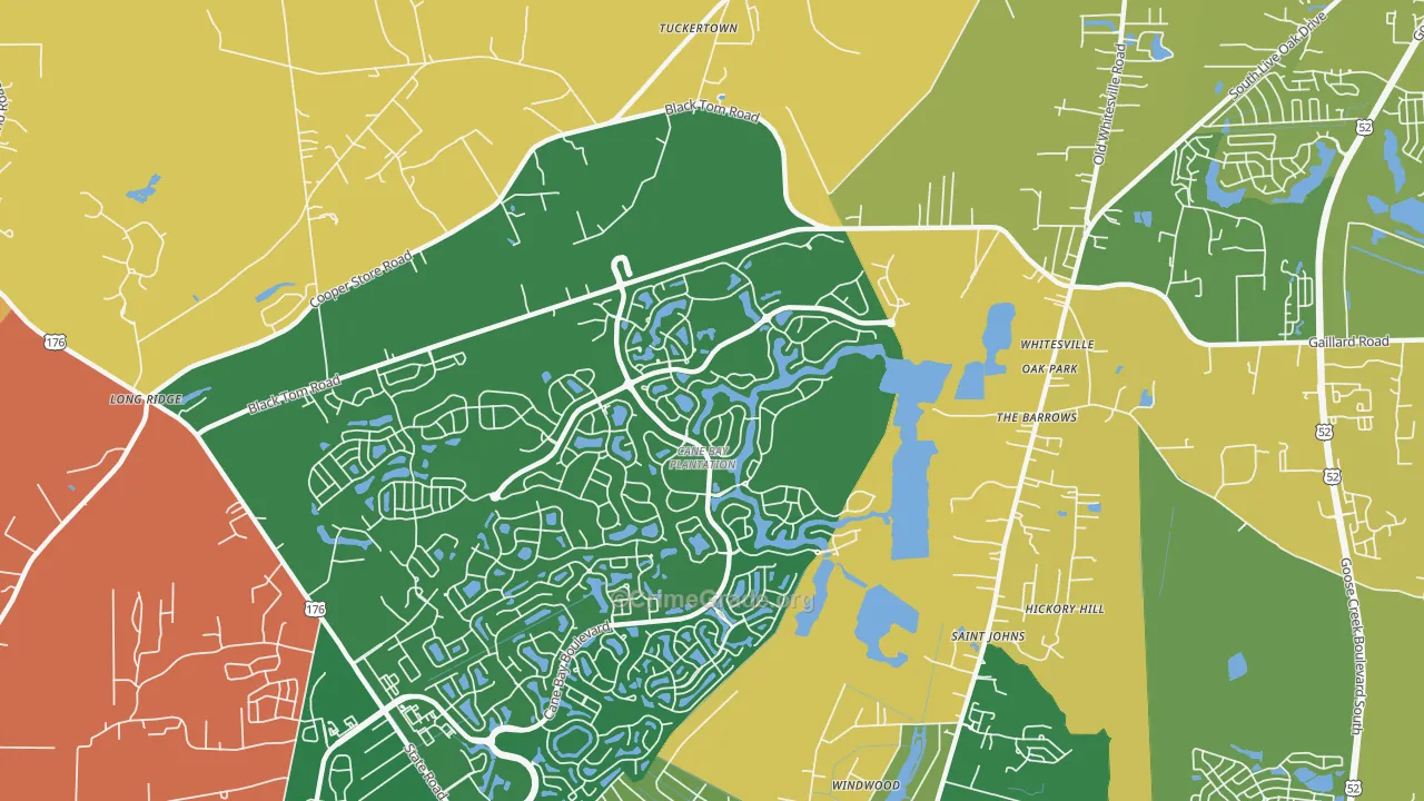 Whitesville, SC Map of Robbery Rates
