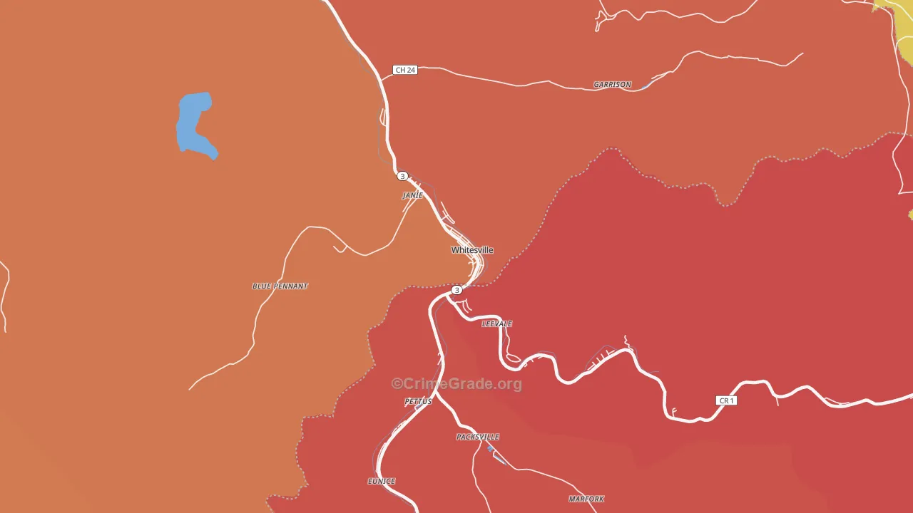 Whitesville, WV Map of Robbery Rates