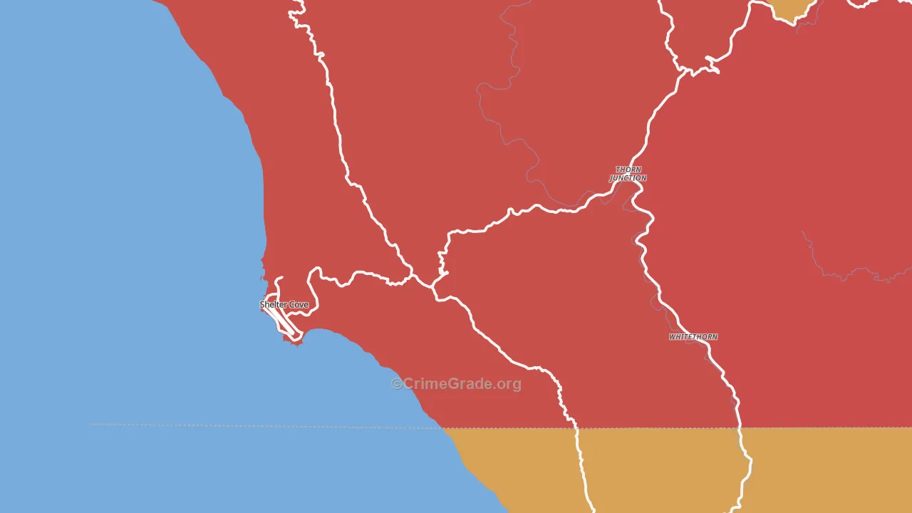 Whitethorn, CA Map of Robbery Rates